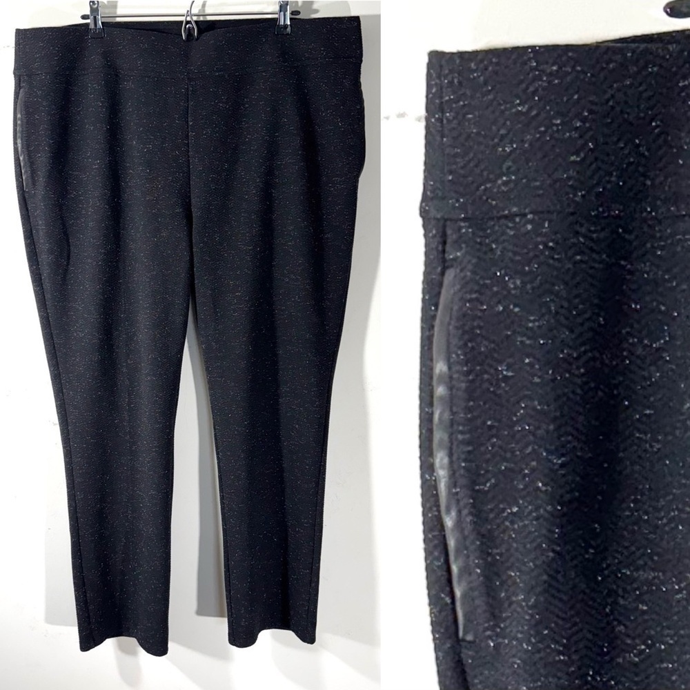 Soft Surroundings Black Stretch Pull On Slim Pants silver shimmer